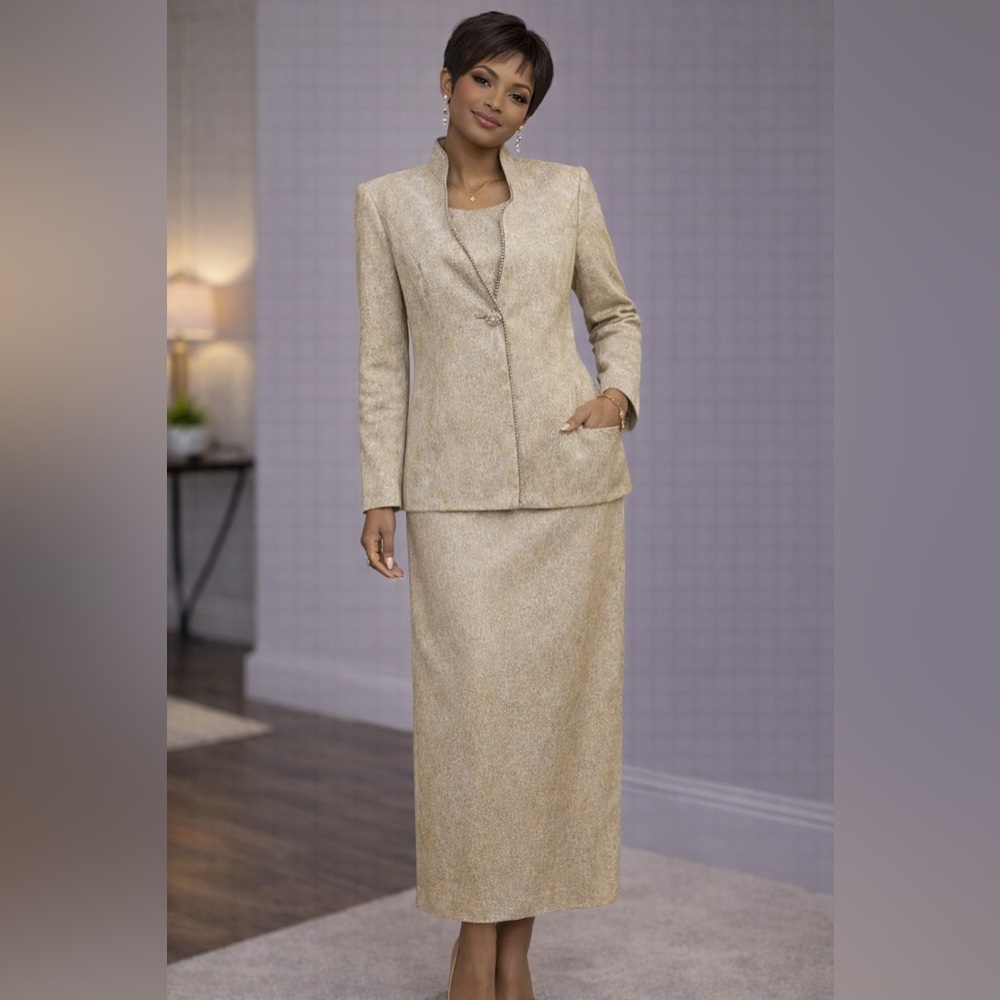 Moshita Couture Suit Gold Thread Rhinestones